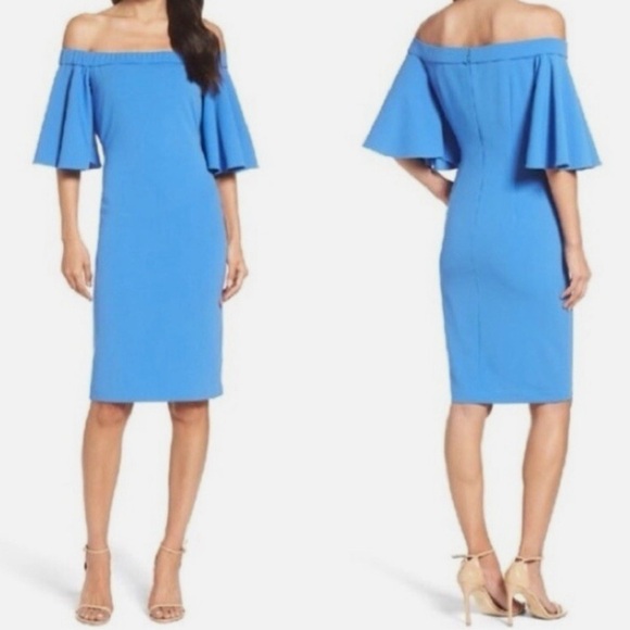 Eliza J Off-the-Shoulder Bell Sleeve Sheath Dress - Picture 2 of 12